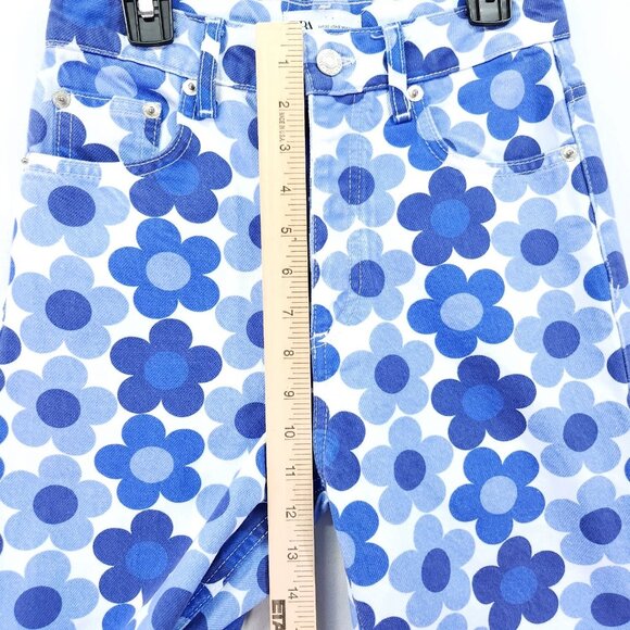 Zara Pants Womens 0 Blue 70's Floral Print Straight Leg Retro Button Fly Jeans - Picture 4 of 13